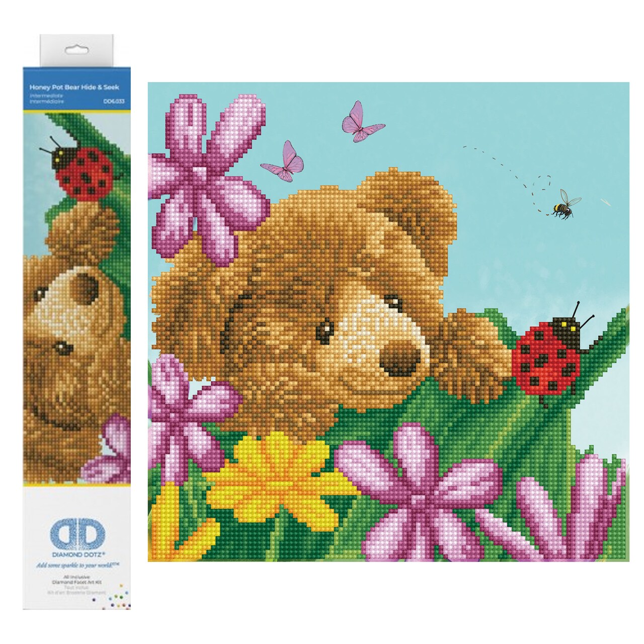 Diamond Dotz Honey Pot Bear Hide & Seek Animal Diamond Painting Kits for Adults - Diamond Art Kits a Relaxing Creative Craft Kit with Dotz Gems 12x12